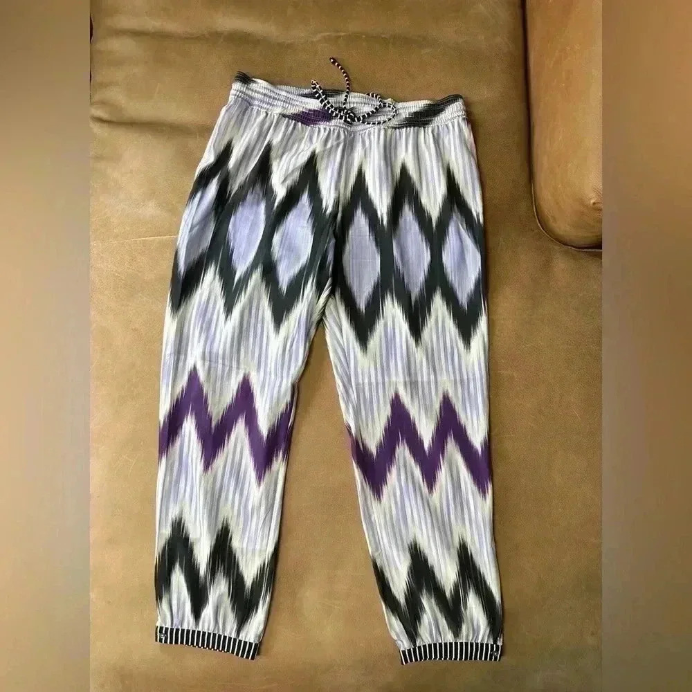 CALYPSO BY ST BARTH LIGHTWEIGHT SILK BLEND IKAT DRAWSTRING COVERUP JOGGERS SMALL